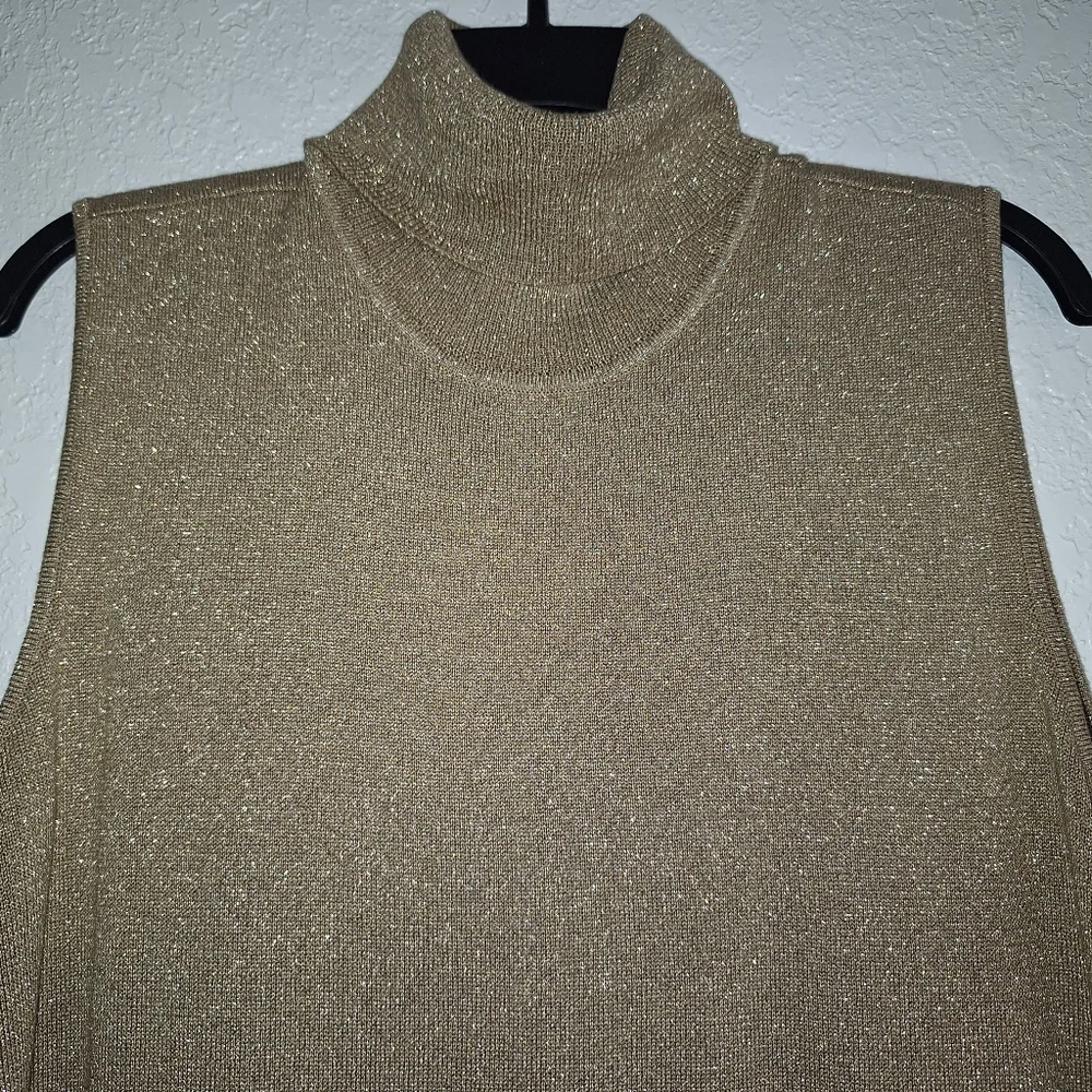NWT LaurenRalphLauren Silk Blend Sequin Gold Turtleneck Sleeveless Sweater 2X - Picture 3 of 6
